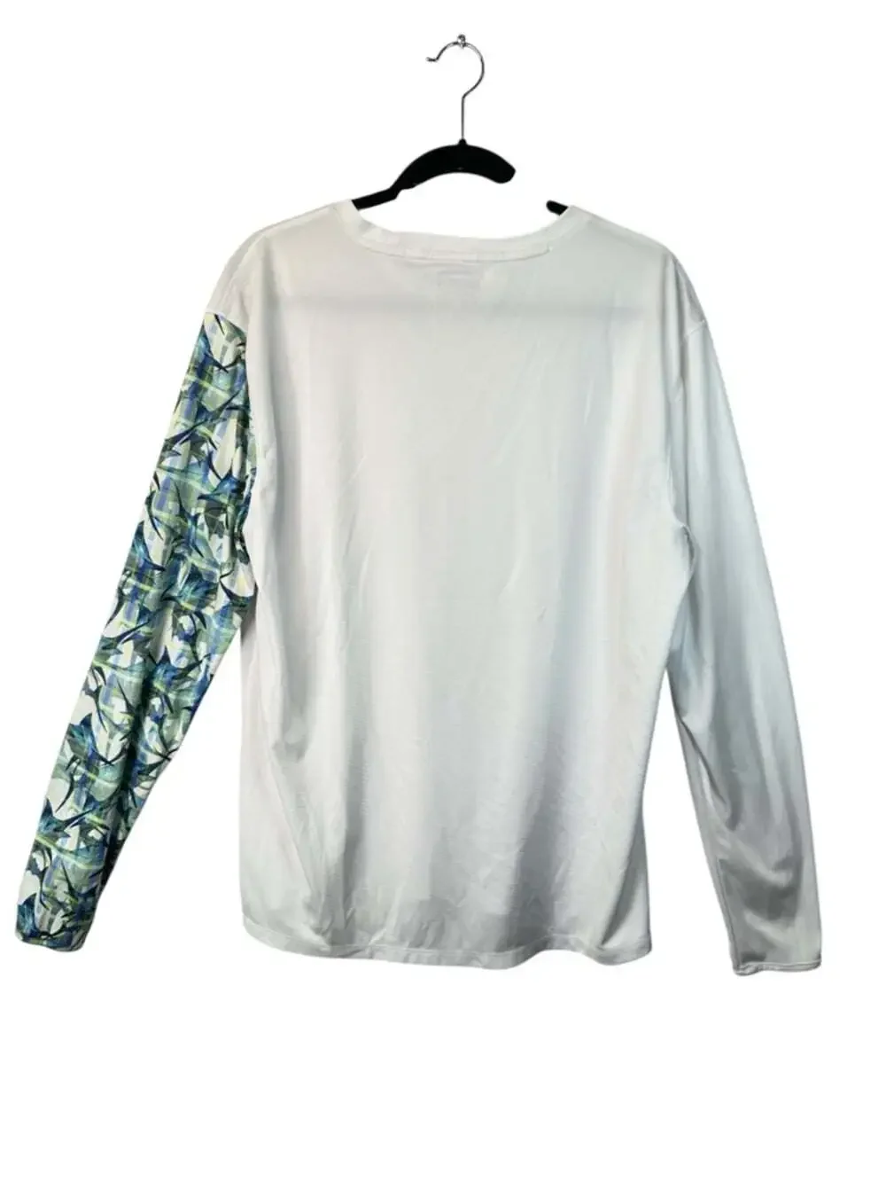Reel Legends Performance Shirt Large White Blue Green Fishing UV Long Sleeve